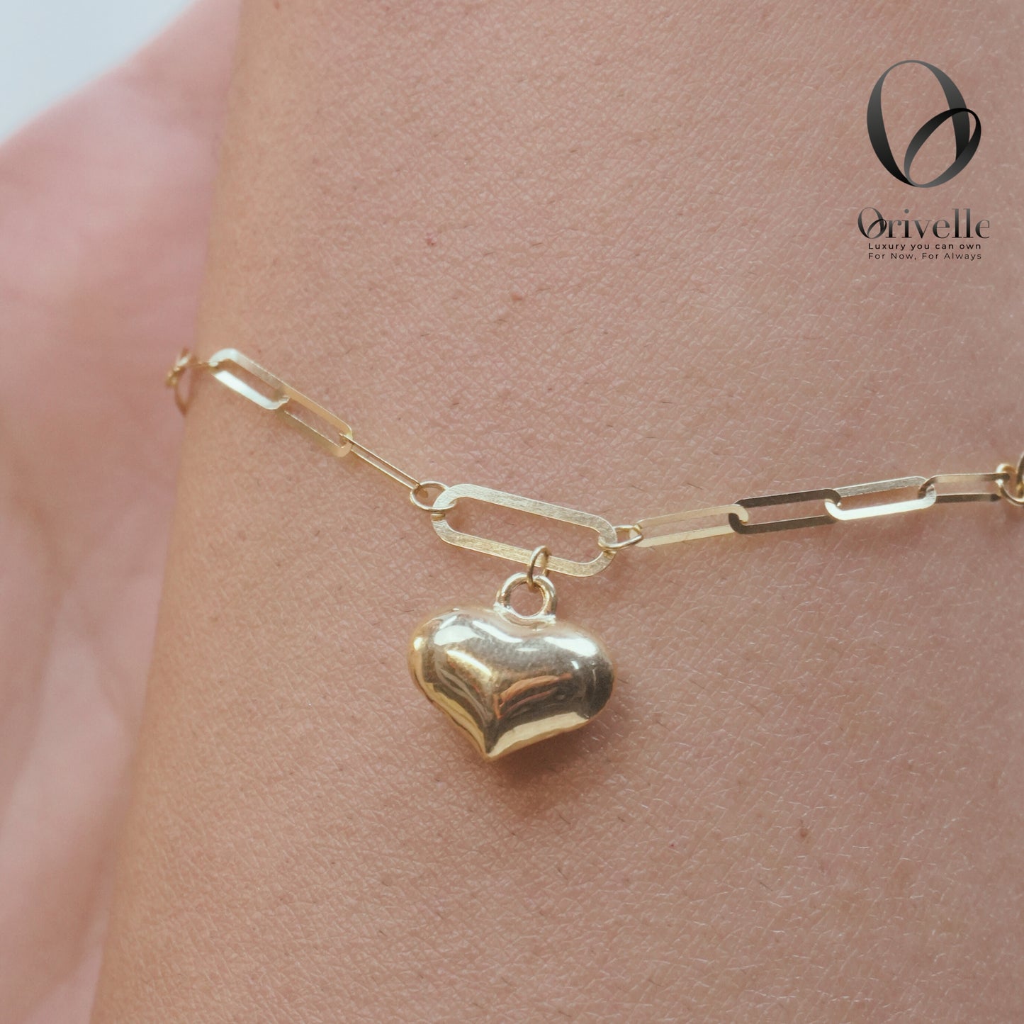 Orivelle 18K Real Gold Paperclip Chain Bracelet with Solid Heart Pendant – 0.6g | Pawnable, Hypoallergenic, Fade-Free, Everyday Fine Jewelry