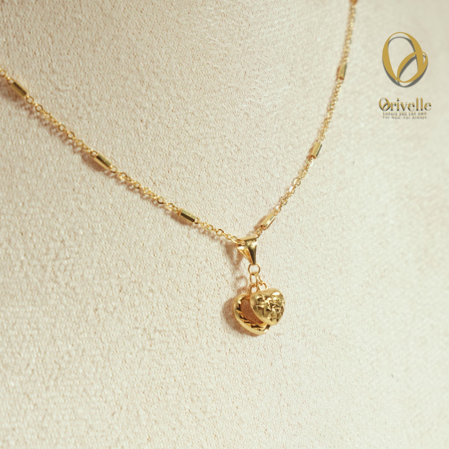 Orivelle 18K Real Gold Double 3D Heart Pendant – 0.4g | Two Hearts Design | Pawnable, Hypoallergenic, Fade-Free Fine Jewelry