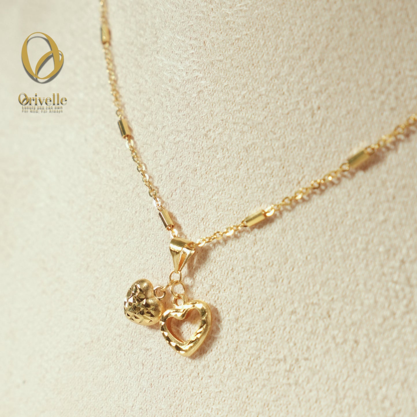 Orivelle 18K Real Gold Double 3D Heart Pendant – 0.4g | Two Hearts Design | Pawnable, Hypoallergenic, Fade-Free Fine Jewelry