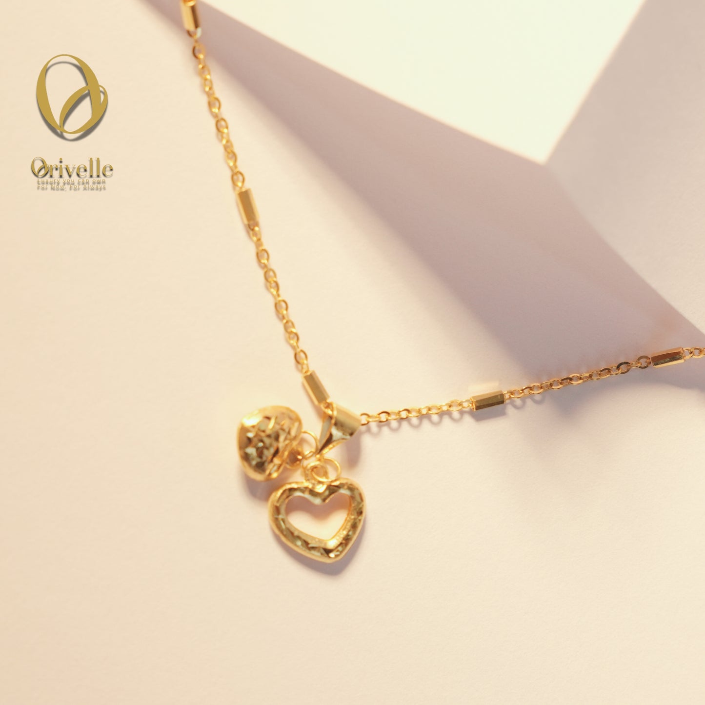 Orivelle 18K Real Gold Double 3D Heart Pendant – 0.4g | Two Hearts Design | Pawnable, Hypoallergenic, Fade-Free Fine Jewelry