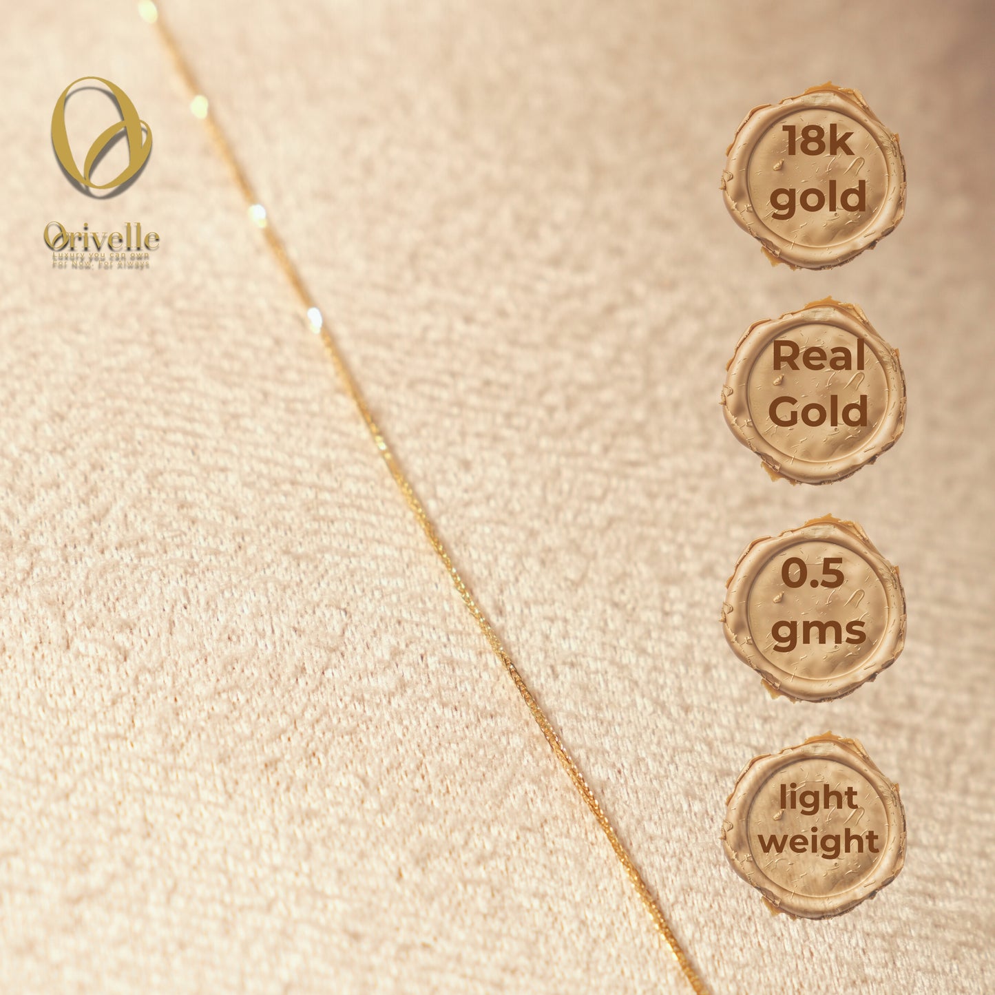 Orivelle 18K Real Gold Foxtail Chain Necklace β 0.5g | Pawnable, Hypoallergenic, Fade-Free, Unisex Lightweight Fine Jewelry