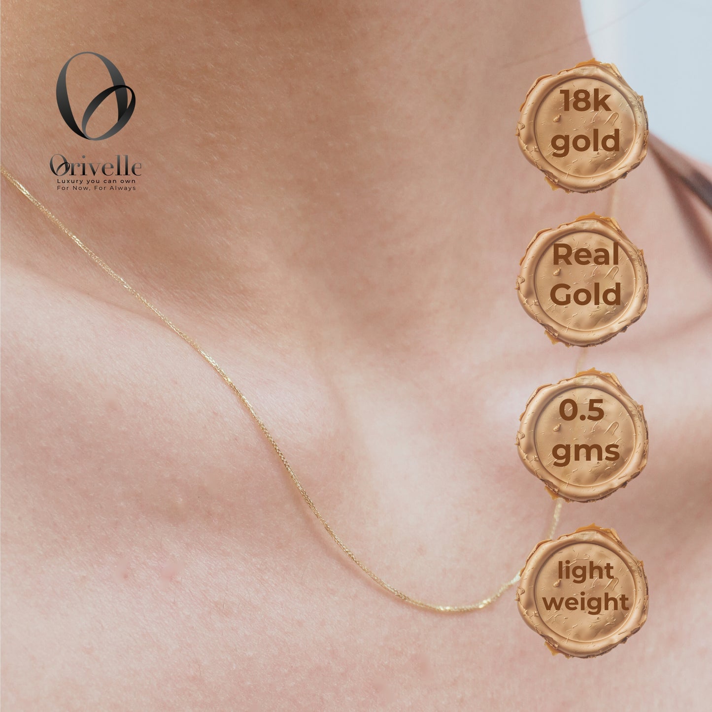Orivelle 18K Real Gold Foxtail Chain Necklace β 0.5g | Pawnable, Hypoallergenic, Fade-Free, Unisex Lightweight Fine Jewelry