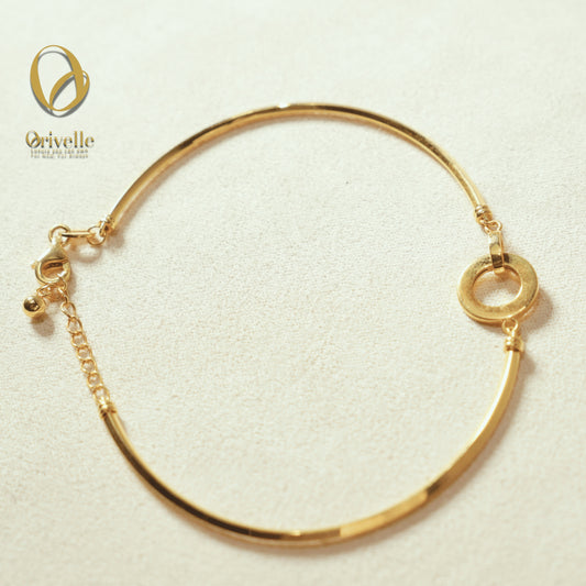 Orivelle 18K Real Gold Circle Textured Bangle – 3.6g | Pawnable, Hypoallergenic, Fade-Free, Lightweight Investment Fine Jewelry