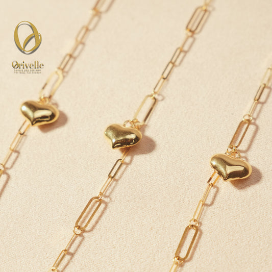 Orivelle 18K Real Gold Paperclip Chain Bracelet with Solid Heart Pendant – 0.6g | Pawnable, Hypoallergenic, Fade-Free, Everyday Fine Jewelry
